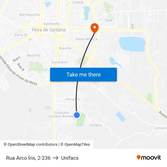 Rua Arco Íris, 2-236 to Unifacs map