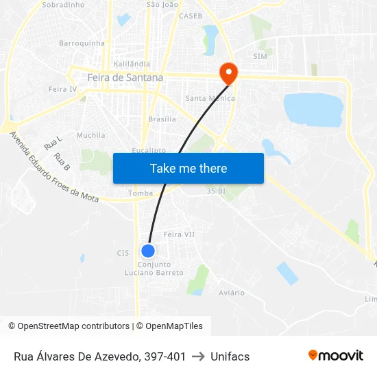 Rua Álvares De Azevedo, 397-401 to Unifacs map