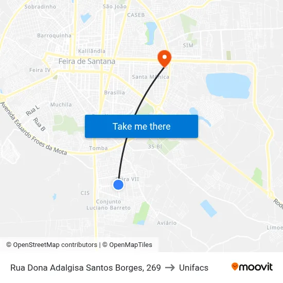 Rua Dona Adalgisa Santos Borges, 269 to Unifacs map