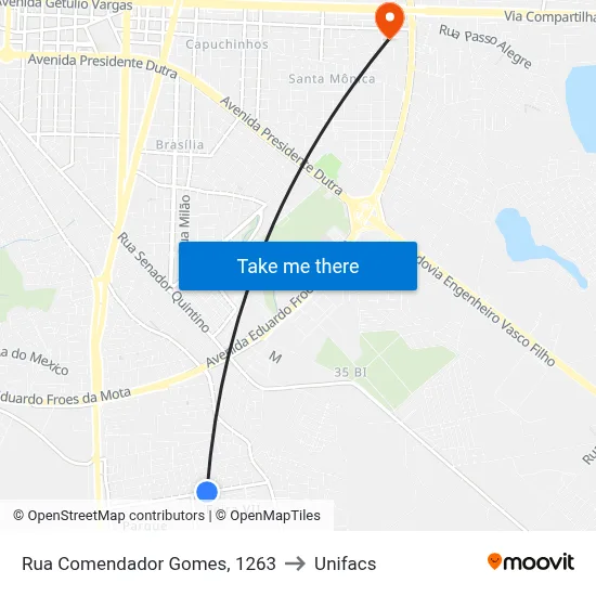 Rua Comendador Gomes, 1263 to Unifacs map