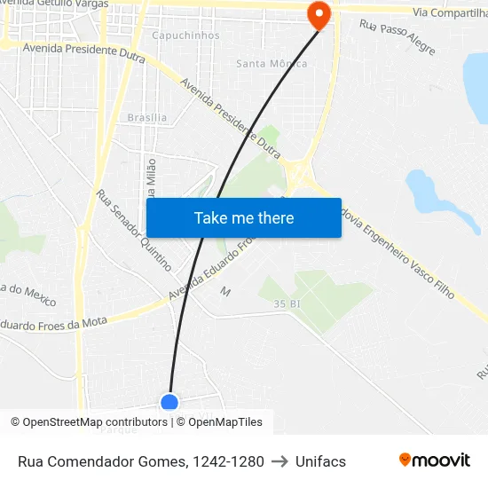 Rua Comendador Gomes, 1242-1280 to Unifacs map