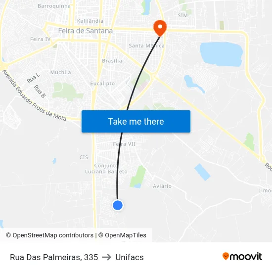 Rua Das Palmeiras, 335 to Unifacs map