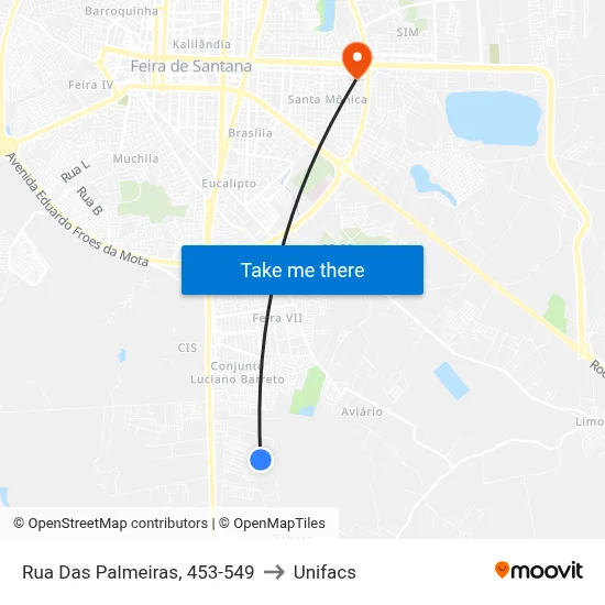 Rua Das Palmeiras, 453-549 to Unifacs map