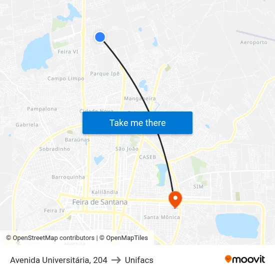 Avenida Universitária, 204 to Unifacs map