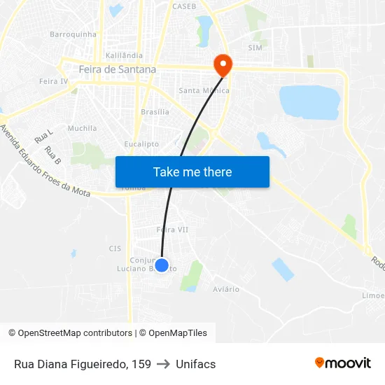 Rua Diana Figueiredo, 159 to Unifacs map