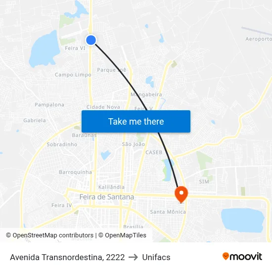 Avenida Transnordestina, 2222 to Unifacs map