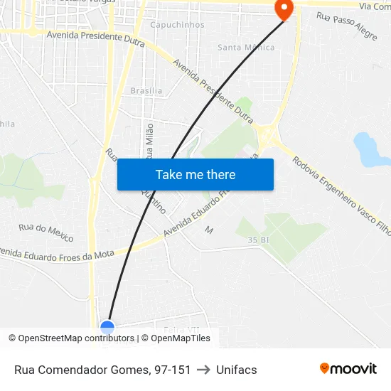 Rua Comendador Gomes, 97-151 to Unifacs map