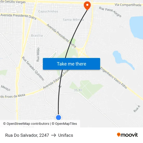 Rua Do Salvador, 2247 to Unifacs map