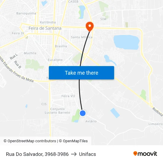 Rua Do Salvador, 3968-3986 to Unifacs map