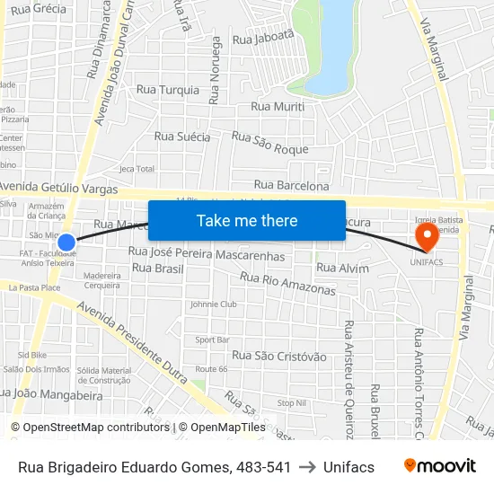 Rua Brigadeiro Eduardo Gomes, 483-541 to Unifacs map