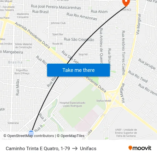 Caminho Trinta E Quatro, 1-79 to Unifacs map