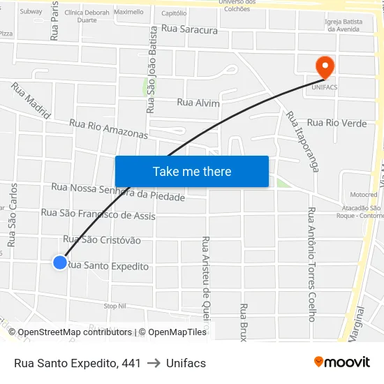 Rua Santo Expedito, 441 to Unifacs map