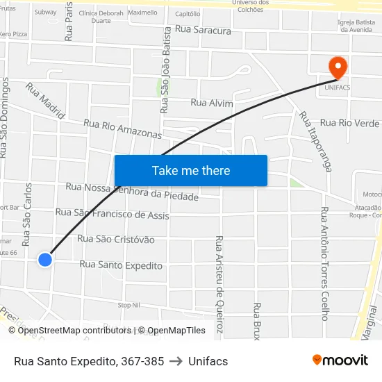 Rua Santo Expedito, 367-385 to Unifacs map