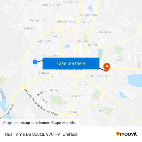 Rua Tome De Souza, 970 to Unifacs map