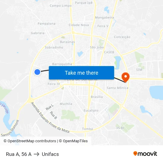 Rua A, 56 A to Unifacs map