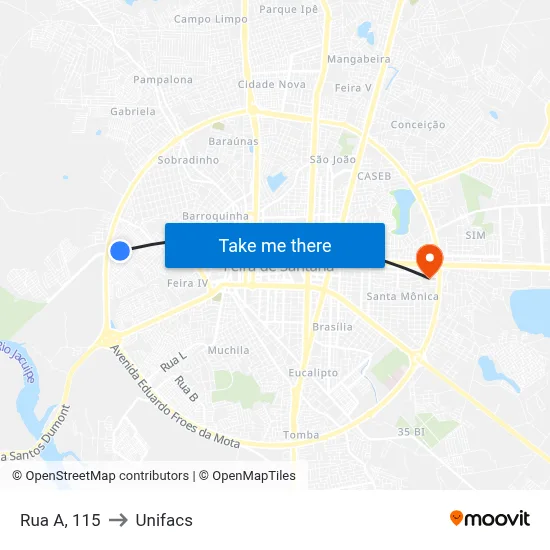 Rua A, 115 to Unifacs map