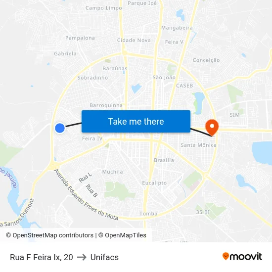 Rua F Feira Ix, 20 to Unifacs map