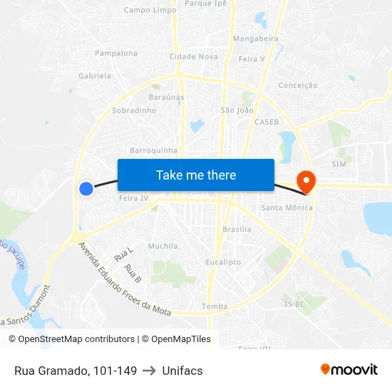 Rua Gramado, 101-149 to Unifacs map