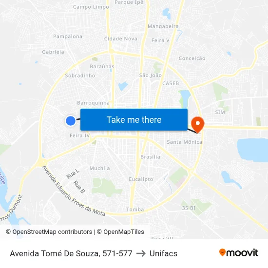 Avenida Tomé De Souza, 571-577 to Unifacs map