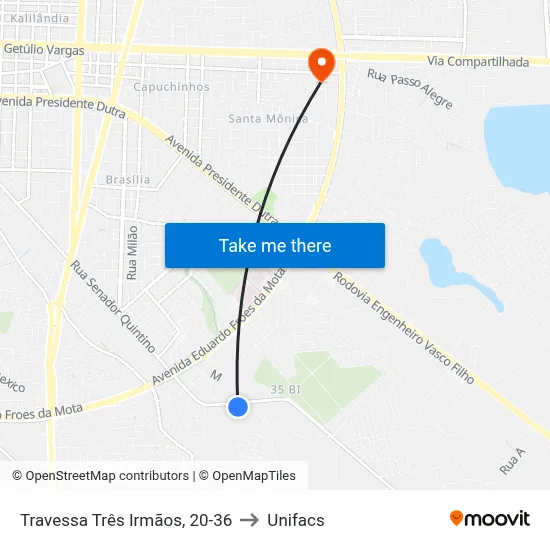 Travessa Três Irmãos, 20-36 to Unifacs map
