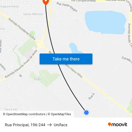 Rua Principal, 196-244 to Unifacs map