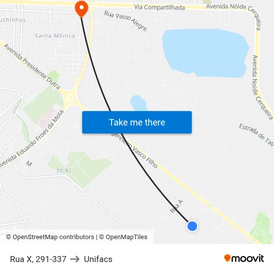 Rua X, 291-337 to Unifacs map