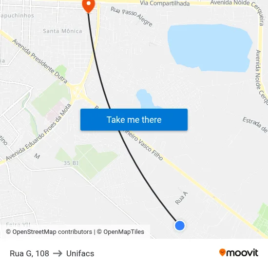 Rua G, 108 to Unifacs map