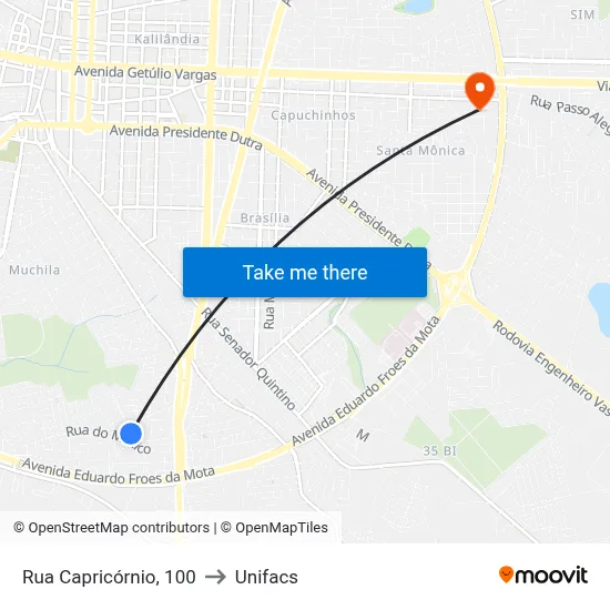 Rua Capricórnio, 100 to Unifacs map