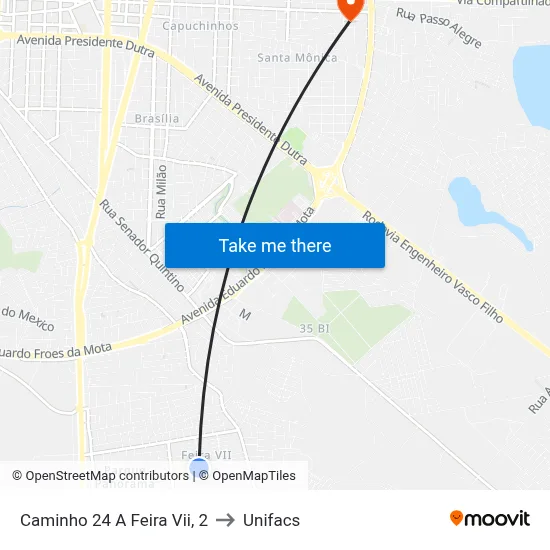 Caminho 24 A Feira Vii, 2 to Unifacs map