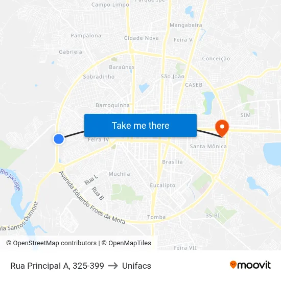 Rua Principal A, 325-399 to Unifacs map