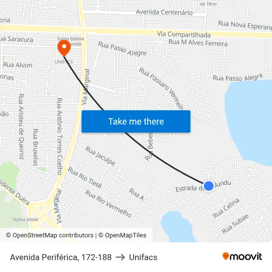 Avenida Periférica, 172-188 to Unifacs map