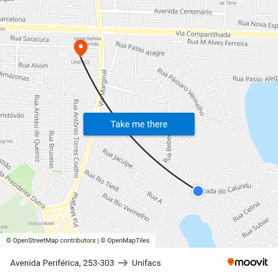 Avenida Periférica, 253-303 to Unifacs map