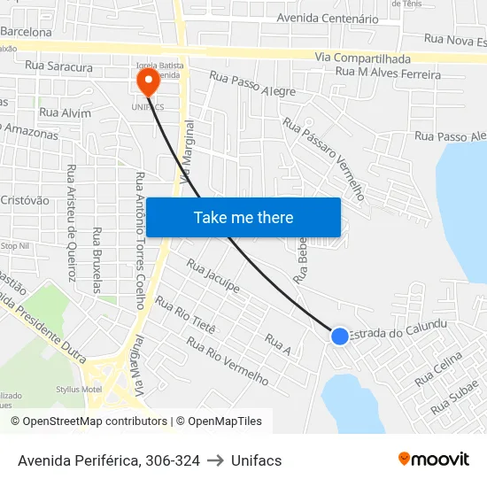 Avenida Periférica, 306-324 to Unifacs map