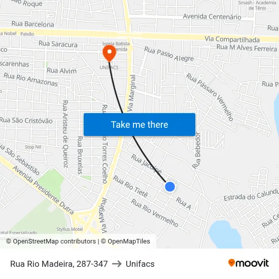 Rua Rio Madeira, 287-347 to Unifacs map