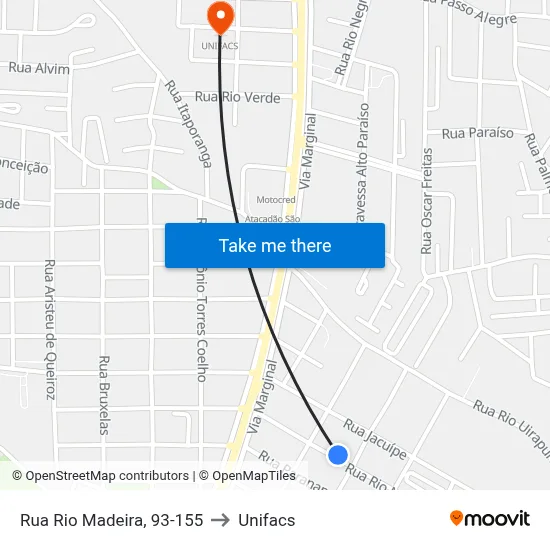 Rua Rio Madeira, 93-155 to Unifacs map