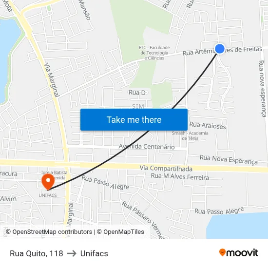 Rua Quito, 118 to Unifacs map
