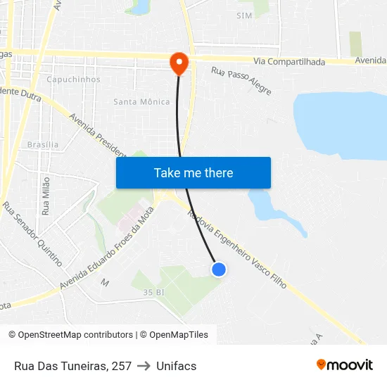 Rua Das Tuneiras, 257 to Unifacs map