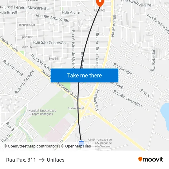Rua Pax, 311 to Unifacs map