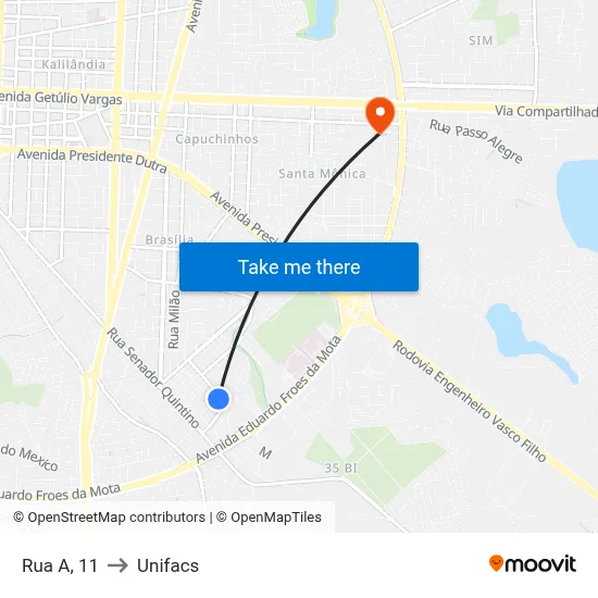 Rua A, 11 to Unifacs map