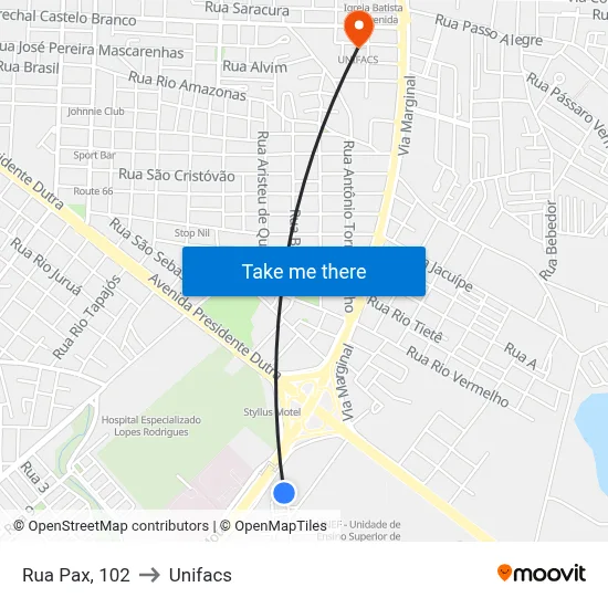 Rua Pax, 102 to Unifacs map