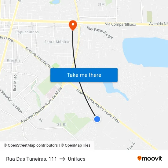 Rua Das Tuneiras, 111 to Unifacs map
