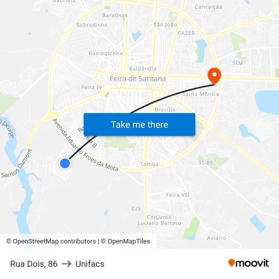 Rua Dois, 86 to Unifacs map