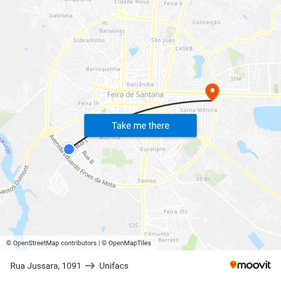 Rua Jussara, 1091 to Unifacs map