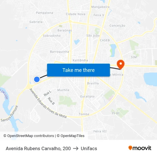 Avenida Rubens Carvalho, 200 to Unifacs map