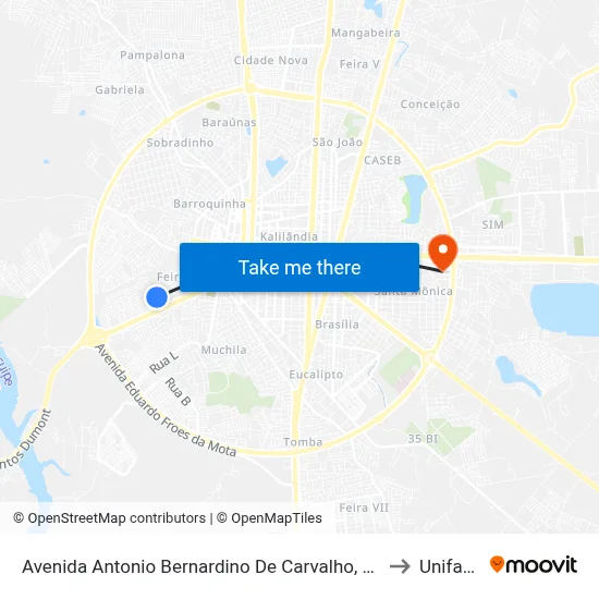 Avenida Antonio Bernardino De Carvalho, 20 to Unifacs map