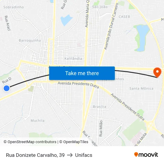 Rua Donizete Carvalho, 39 to Unifacs map