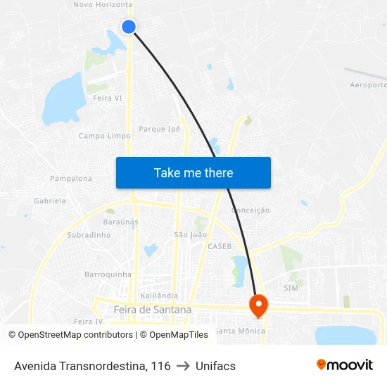 Avenida Transnordestina, 116 to Unifacs map