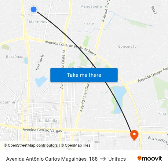 Avenida Antônio Carlos Magalhães, 188 to Unifacs map