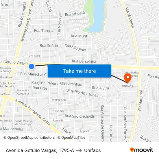 Avenida Getúlio Vargas, 1795-A to Unifacs map