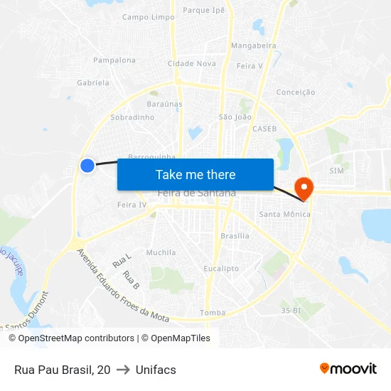 Rua Pau Brasil, 20 to Unifacs map